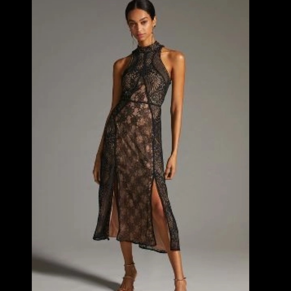 Anthropologie Black Lace Midi Dress